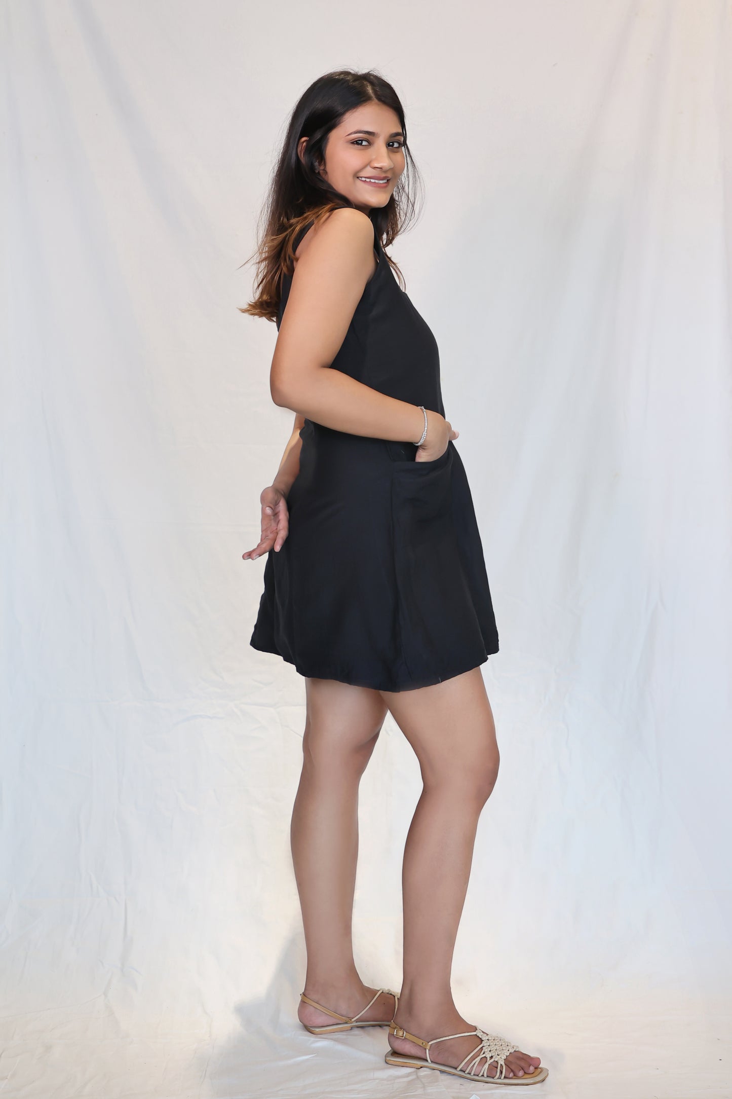 Noir Bloom Linen Dress