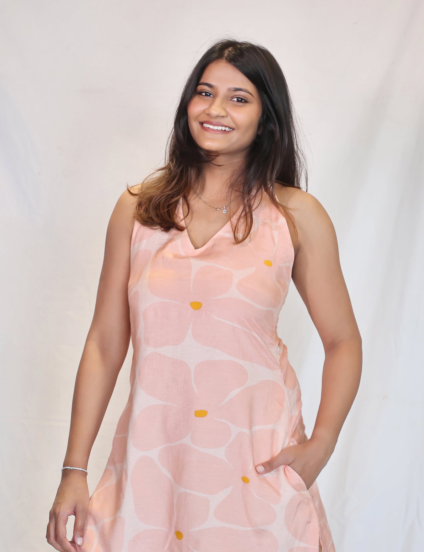 Sunset Peach Linen Dress